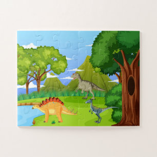 Puzzle Dinosaures dans la forêt préhistorique pour enfant