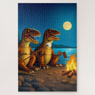 Puzzle Dinosaures faisant rôtir des guimauves