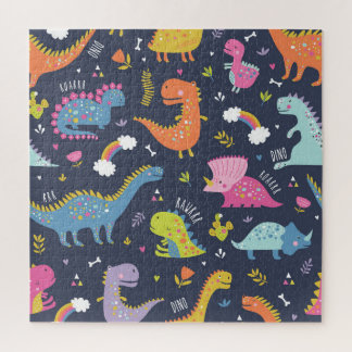 Puzzle Dinosaures pour enfants : Motif Vintage coloré