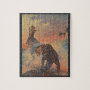 Puzzle Dinosaures Vintage, Carnotaurus rugissant dans la 