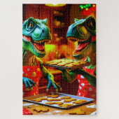 Puzzle Dinosaurs baking gingerbread cookies (Vertical)
