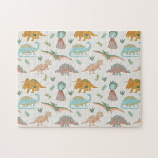 Puzzle Dinosaurs Kids Hand Drawn Boho Dinosaur Pattern