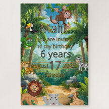 Puzzle d'invitation de fête Jungle personnalisable