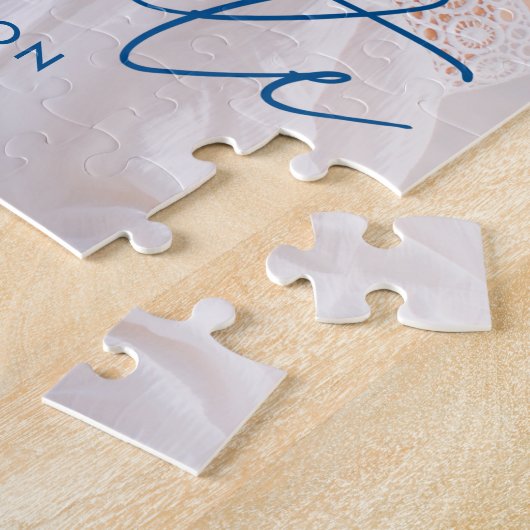 Puzzle Diplômé Moderne Bleu Script Photo Graduation (Côté)