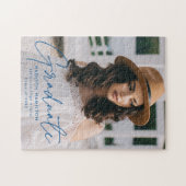 Puzzle Diplômé Moderne Bleu Script Photo Graduation (Horizontal)
