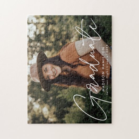 Puzzle Diplôme photo de script blanc moderne (Vertical)