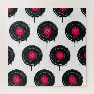 Puzzle disques vinyliques fondus, motif artistique.