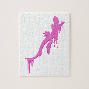 Puzzle Distressed Pink Salamander With Paint Drip