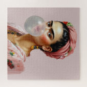 Puzzle Divas avec écharpe florale soufflant du bubble gum (Horizontal)