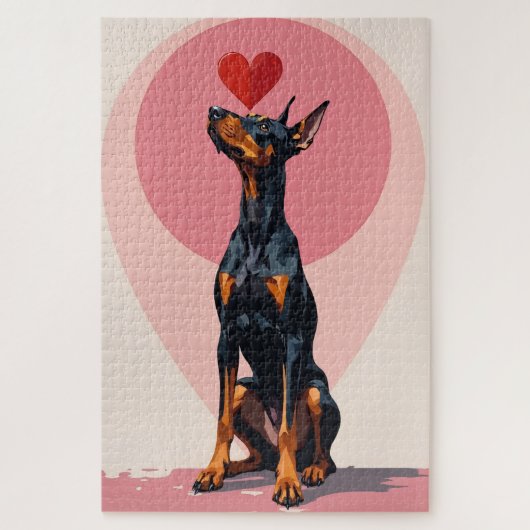 Puzzle Doberman Balancing Perfect Heart Vector Valentine (Vertical)