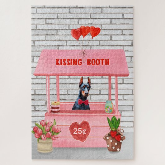 Puzzle Doberman Chien Valentine's Day Kissing Booth (Vertical)