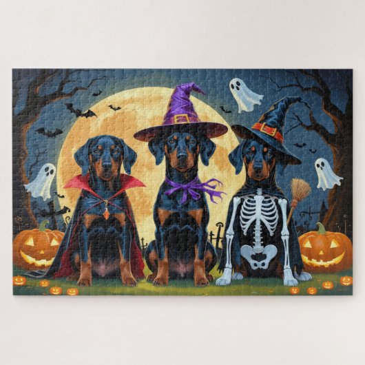Puzzle Doberman Chiens Citrouille Halloween Drôle (Horizontal)