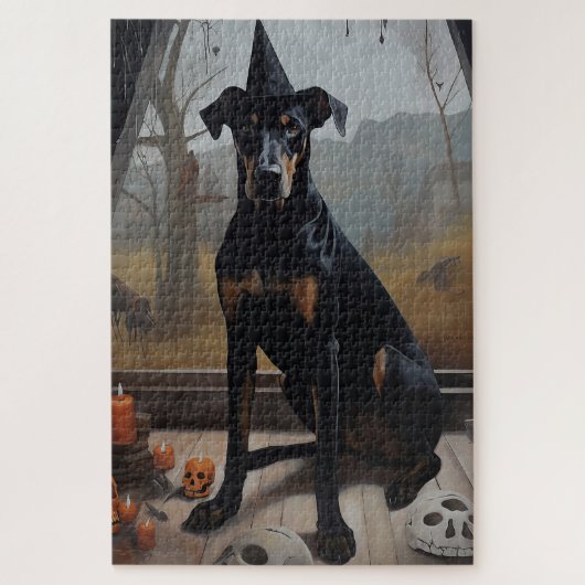 Puzzle Doberman Citrouille Halloween effroi (Vertical)