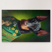 Puzzle Doberman Dog en tenue de la Saint Patrick (Horizontal)