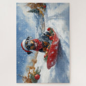 Puzzle Doberman en traîneau 'Laissez tomber la neige' Noë (Vertical)