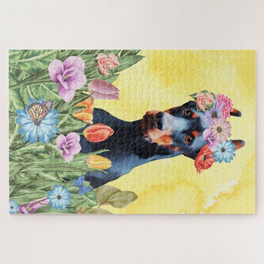 Puzzle Doberman Fleurs de Chien (Horizontal)