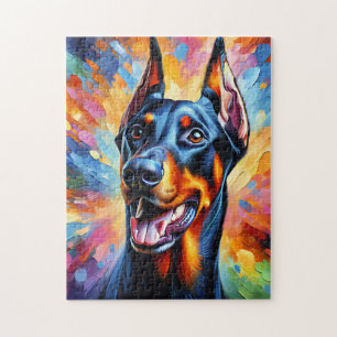 Puzzle Doberman Pinscher Dog Portrait Acrylique Art Impri