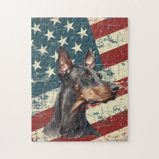 Puzzle Doberman Pinscher Drapeau Américain Grunge (Vertical)