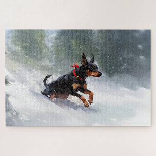 Puzzle Doberman Pinscher Noël neige hiver