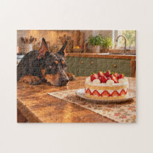 Doberman Rêvant de Gâteau aux Fraises