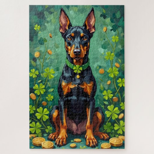Puzzle Doberman Saint-Patrick Élégant Chien Chanceux (Vertical)