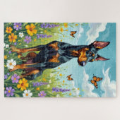 Puzzle Doberman Spring Meadow Floral Dog (Horizontal)