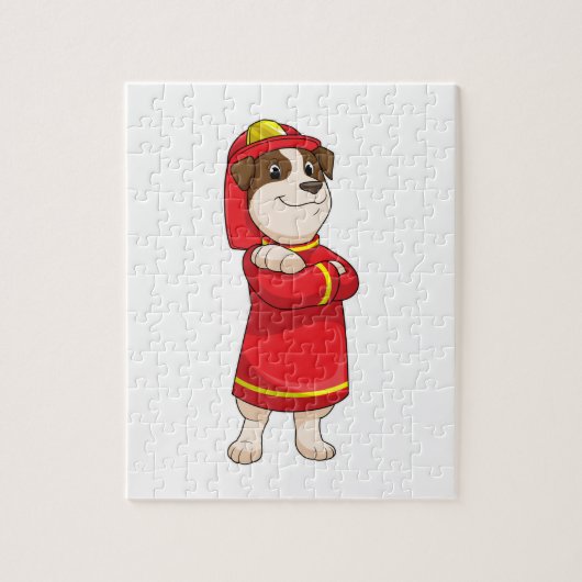 Puzzle Dog as Firefighter with Helmet (Vertical)