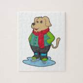 Puzzle Dog at Ice skating with Ice skates (Vertical)