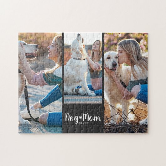 Puzzle Dog Mom Established Modern Script Black 3 Photo (Horizontal)