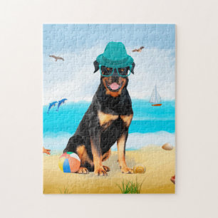 Puzzle Dog Rottweiler sur la plage