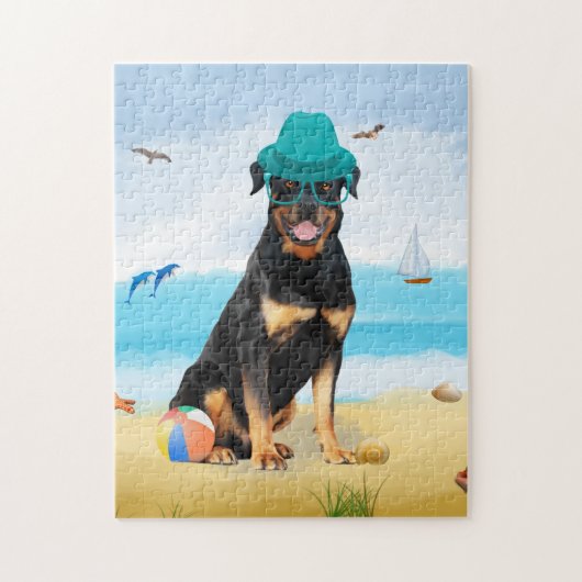 Puzzle Dog Rottweiler sur la plage (Vertical)