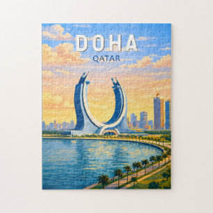 Puzzle Doha Qatar Illustration Voyage Art Rétro