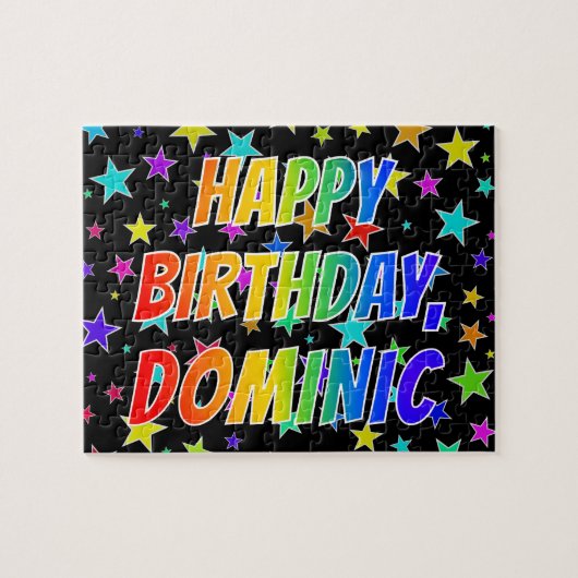 Puzzle "DOMINIC" First Name, Fun "HAPPY BIRTHDAY" (Horizontal)