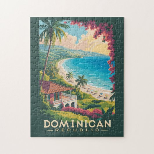 Puzzle Dominican Republic Beach Illustration Travel Art (Vertical)