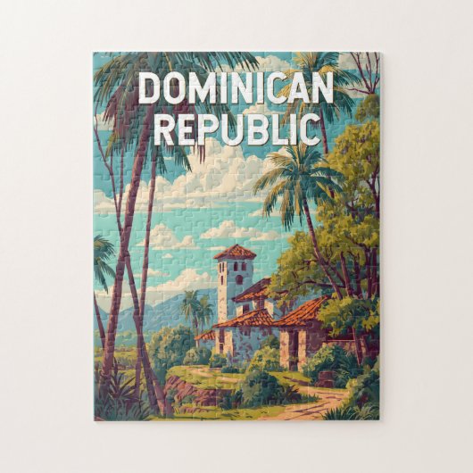 Puzzle Dominican Republic Illustration Travel Art Vintage (Vertical)