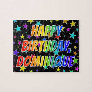 Puzzle "DOMINIQUE" Prénom, "HEUREUX ANNIVERSAIRE"