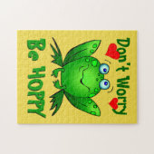 Puzzle Dont Worry Be Hoppy Cute Green Frog w Hearts (Horizontal)