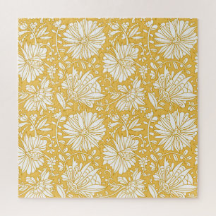 Puzzle Doodle à fleurs dorées, abstrait dessiné à la main
