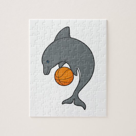 Puzzle Dophin comme joueur de basket-ball avec basket-bal (Vertical)