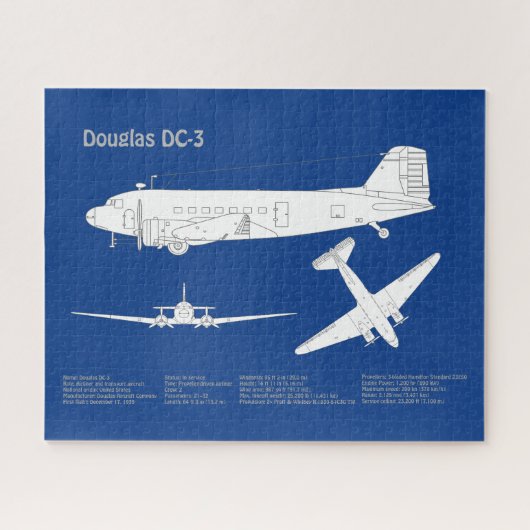 Puzzle Douglas DC-3 - Plan de dessin du plan directeur de (Horizontal)