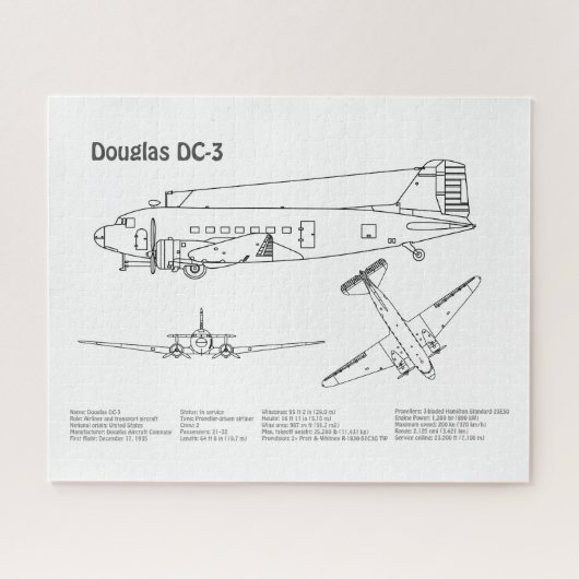 Puzzle Douglas DC-3 - Plans de dessin du plan directeur d (Horizontal)