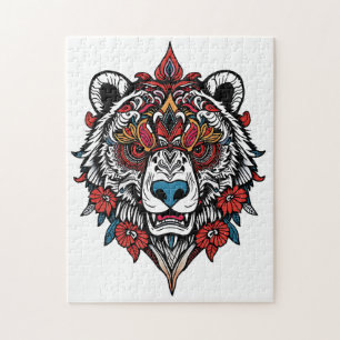 Puzzle d'ours tribal complexe avec conception flor