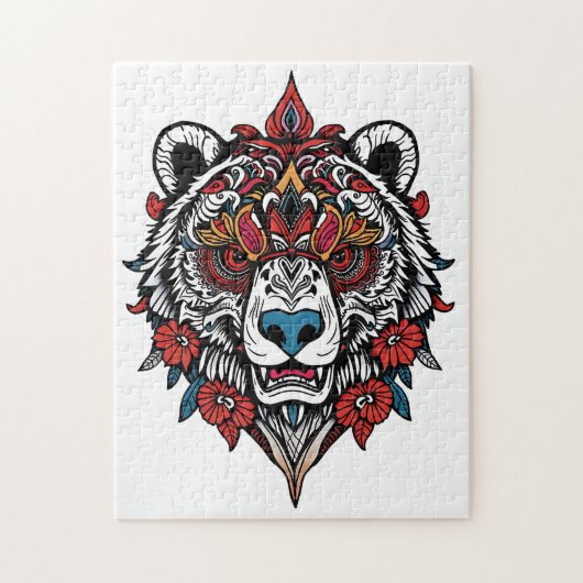 Puzzle d'ours tribal complexe avec conception flor (Vertical)