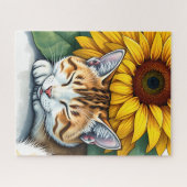 Puzzle Doux Chat Kitty Endormi et Tournesols (Horizontal)