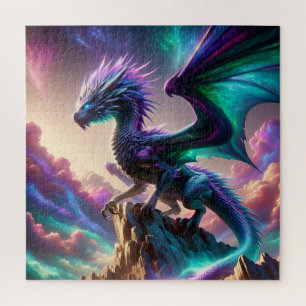 Puzzle Dragon Aurore Céleste sur Montagne Art Fantastique
