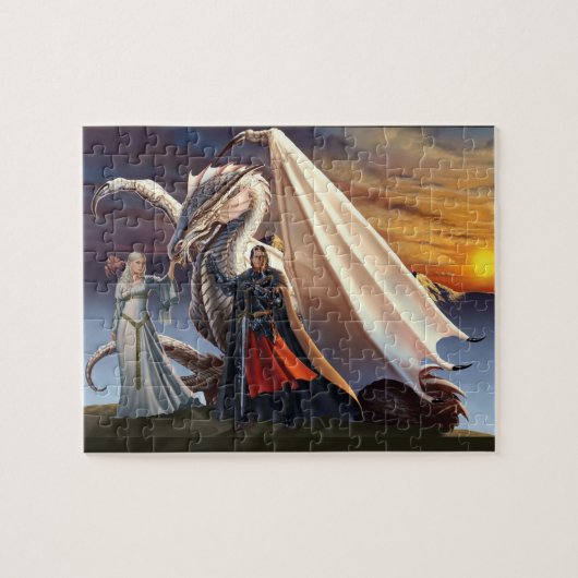 Puzzle Dragon blanc, Chevalier en Armor et Elf Lady Imagi (Horizontal)