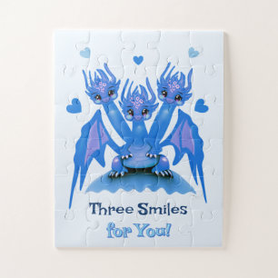Puzzle Dragon bleu à trois têtes