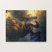 Puzzle Dragon Bleu Or Au Coucher Du Soleil (Horizontal)