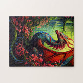 Puzzle Dragon de forêt à ailes rouges avec fleurs rouges (Horizontal)