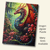 Puzzle Dragon de forêt à ailes rouges avec fleurs rouges